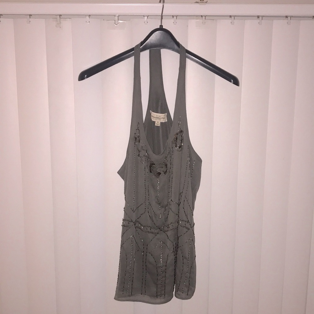 Beaded Racerback Top, Grey, Medium, Abercrombie
